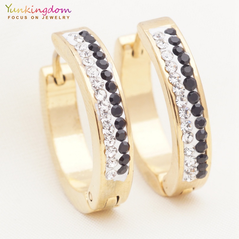 1 Đôi Khuyên Tai Tròn Nhỏ Bằng Thép Không Gỉ Đính Đá Thời Trang Dành Cho Nam Nữ