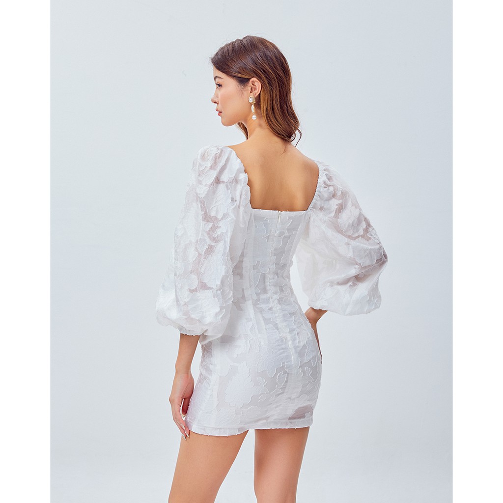 Mặc gì đẹp: [Chất Đẹp] Đầm ôm SheByShj tay phồng màu trắng - Diana Dress