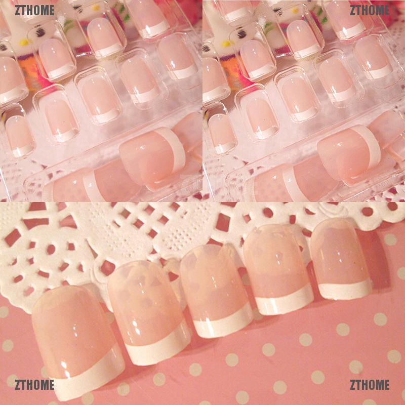 Kj♠ Hộp 24 Móng Tay Giả Kiểu Pháp Tự Trang Trí