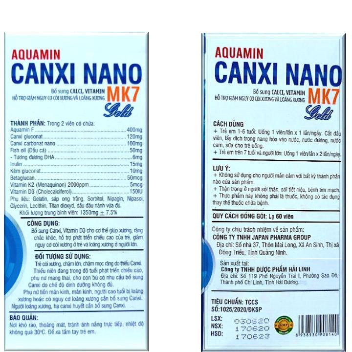 Viên Uống Bổ Sung Canxi,Vitamin D3, AQuamin 400mg Nhập Khẩu Anh (60 viên )