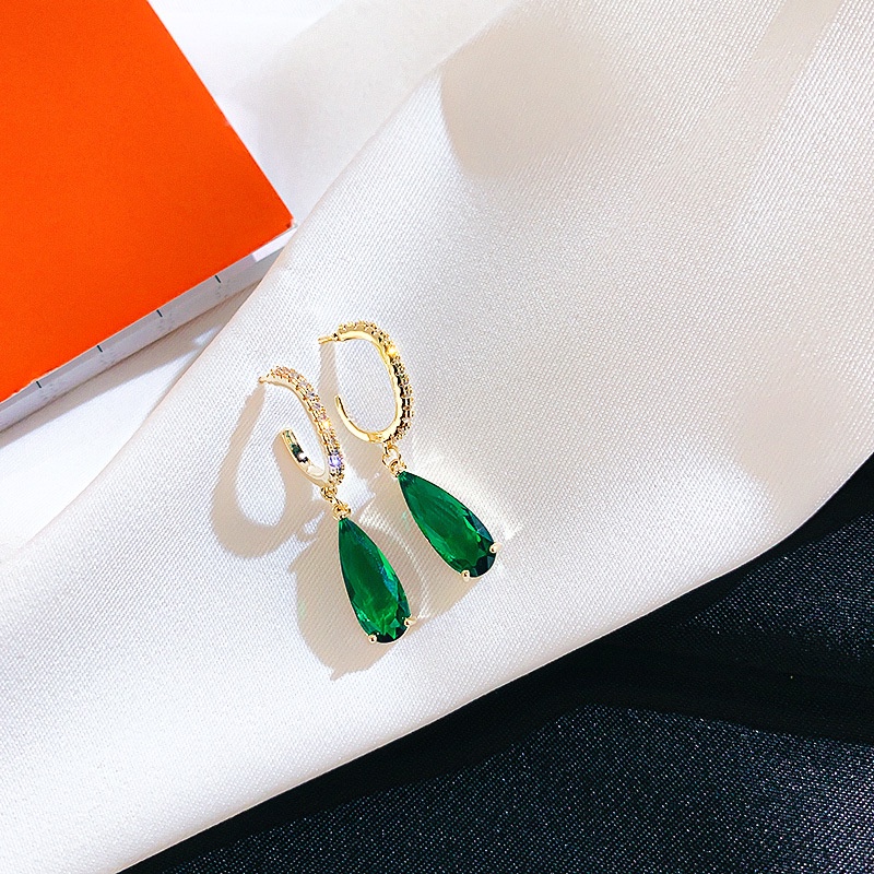 Bông tai ETRENDY đính đá zircon màu xanh lá thiết kế tinh tế thời trang cho nữ
