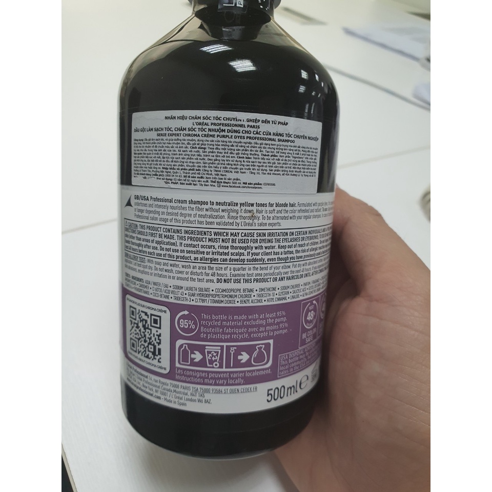 Dầu gội tím khử vàng loreal CHROME CREME PURPLE DYES SHAMPOO 500ml-300ml