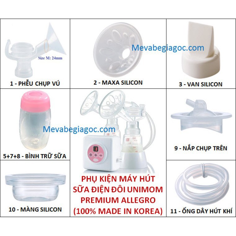 (Made in Korea) (PREMIUM ALLEGRO) (100% CHÍNH HÃNG) Phụ kiện máy hút sữa điện đôi UNIMOM PREMIUM ALLEGRO PK