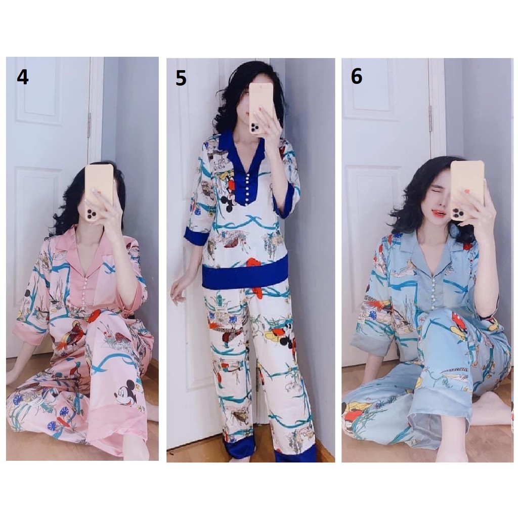 [XÃ KHO] Đồ Bộ Pijama Lụa Satin (Hàng thiết kế Mickey - Gấu)