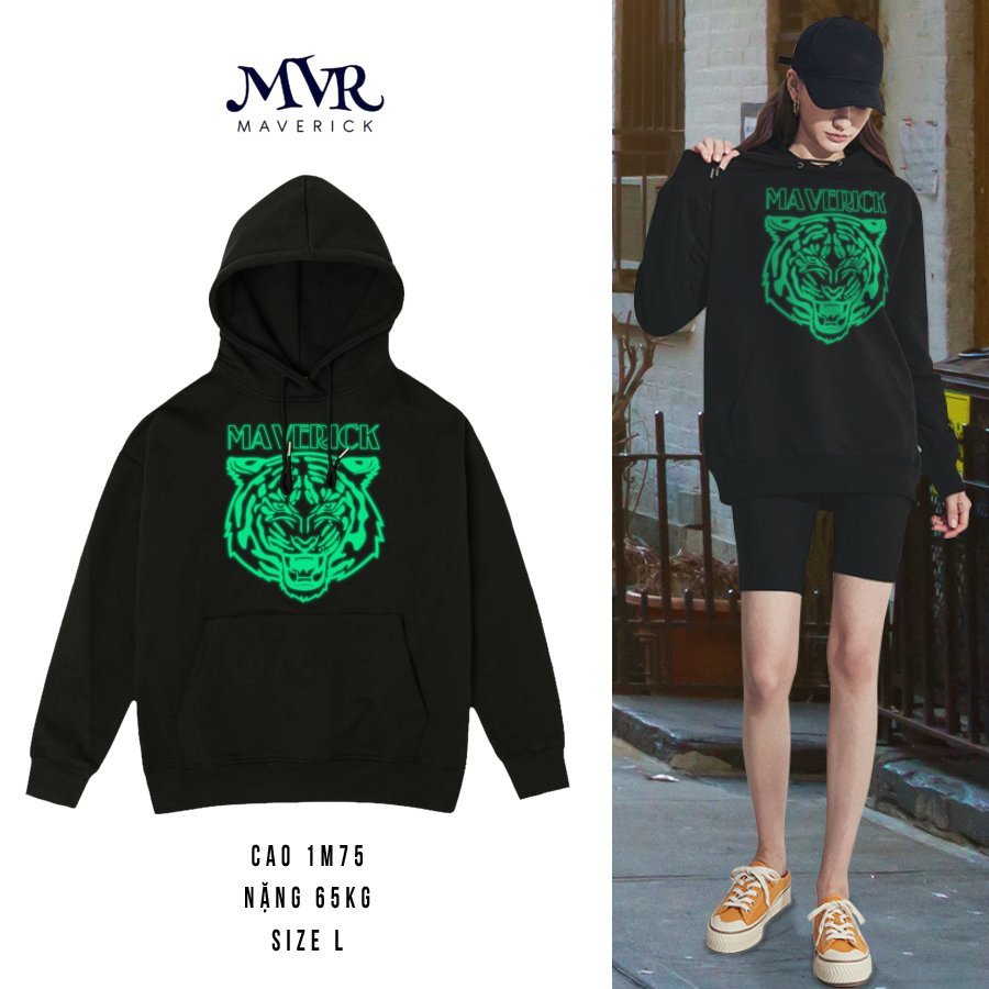 Hoodie Cotton Unisex Nam Nữ In nổi Cọp Dạ Quang Phát Sáng Trong Đêm