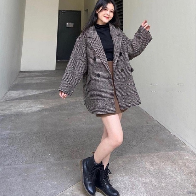 Áo Dạ Kẻ Form Rộng 4 Cúc Phong Cách Hàn Quốc Mã 2 Màu Siêu Xinh Thu Đông 2021 C. Novembre AK04 | BigBuy360 - bigbuy360.vn