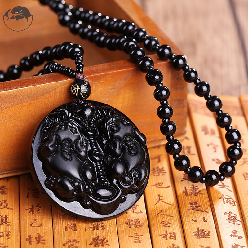 Vòng cổ mặt đá Obsidian may mắn chống trầy xước dành cho nam và nữ