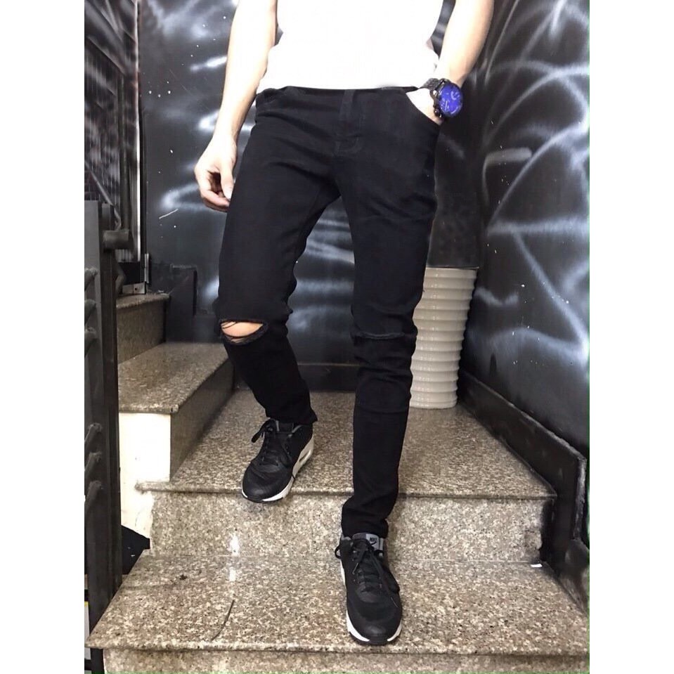 quần jean nam đen trắng rách gối trẻ trung phong cách | BigBuy360 - bigbuy360.vn