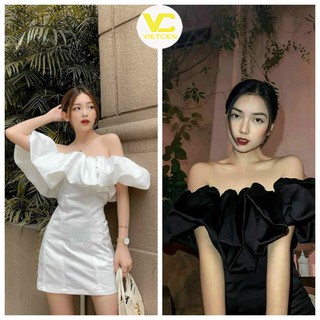 Váy body trễ vai hở lưng trắng VIETCEN đầm trễ vai dự tiệc sexy dáng ôm chất đũi lụa mềm mát