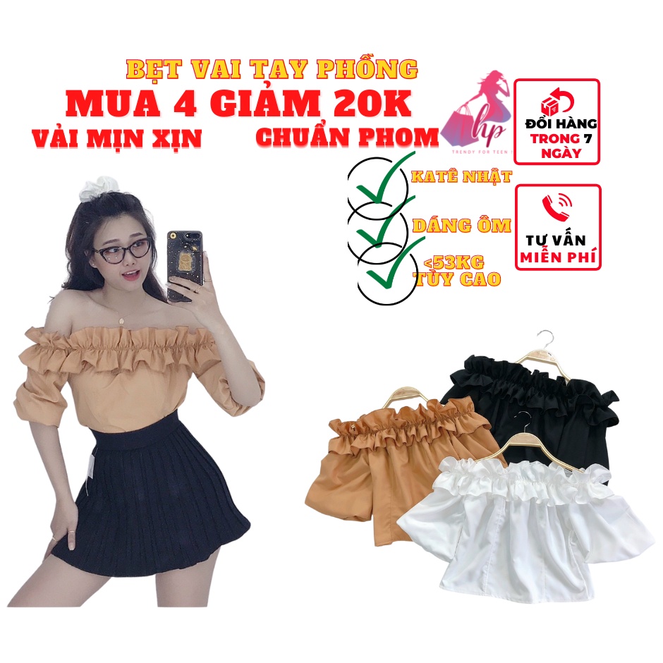 áo bẹt lệch trễ vai nữ croptop tay phồng kate nhật đẹp  kiểu hàn quốc mẫu mới thời trang