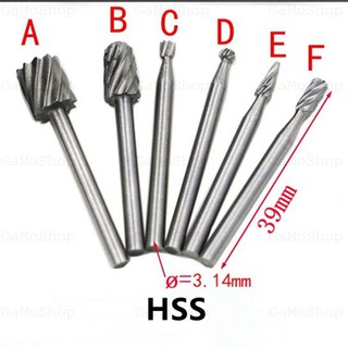 Bộ 6 mũi lũa gỗ điêu khắc, chạm trỗ mài khắc HSS chân 3mm