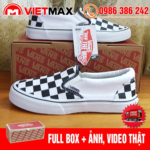 🎁 [FREE SHIP + BOX] Giày Thể Thao Slip On Lười Caro Đen Trắng Hàng Việt Nam | BigBuy360 - bigbuy360.vn