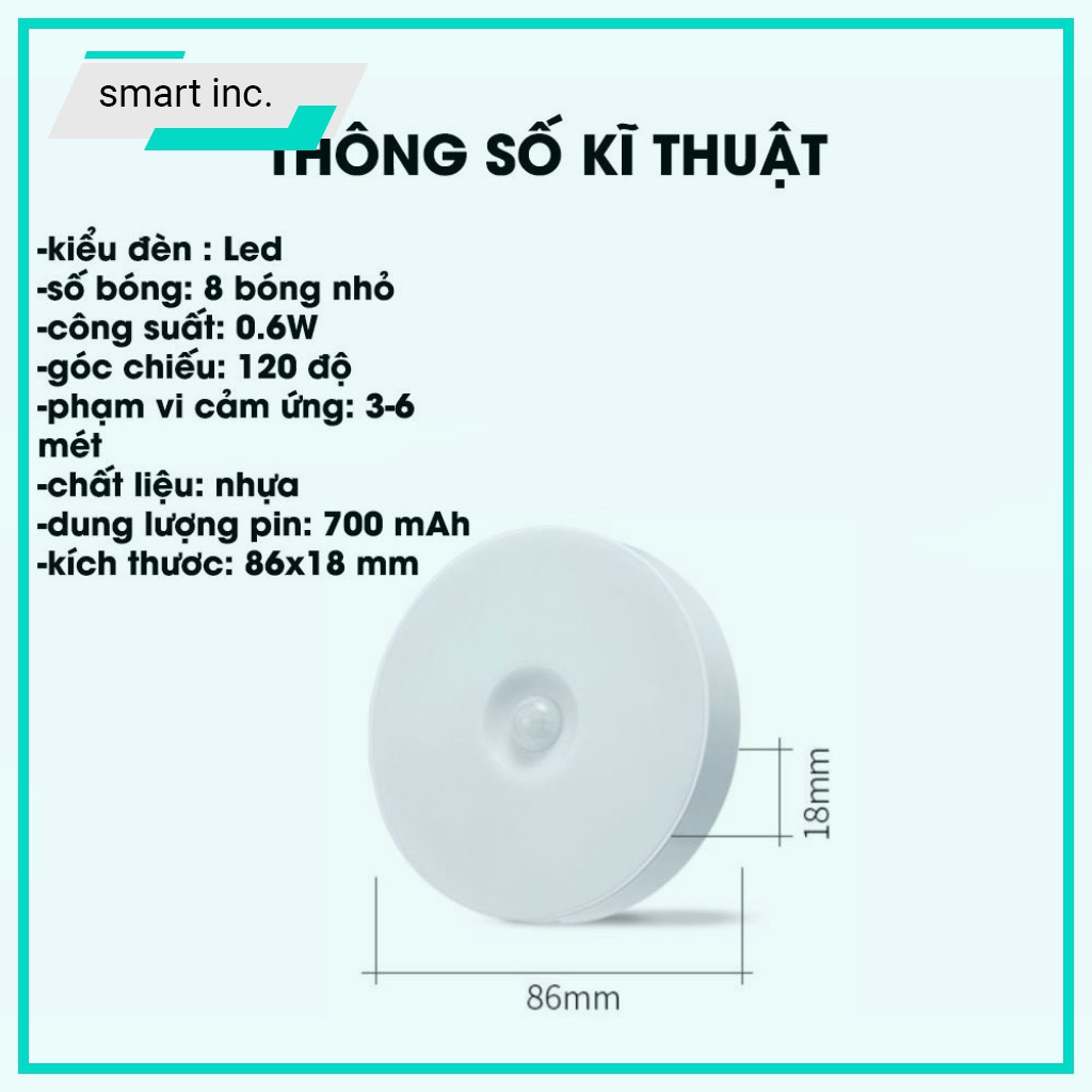 Đèn Led Ngủ Cảm Biến Chuyển Động Tự Sáng Ban Đêm Treo Dán Tường Sạc Pin