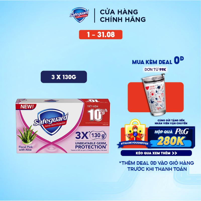 Lốc 3 Xà Bông Tắm Diệt Khuẩn Safeguard Hồng Nha Đam với Hương Hoa 130g x3