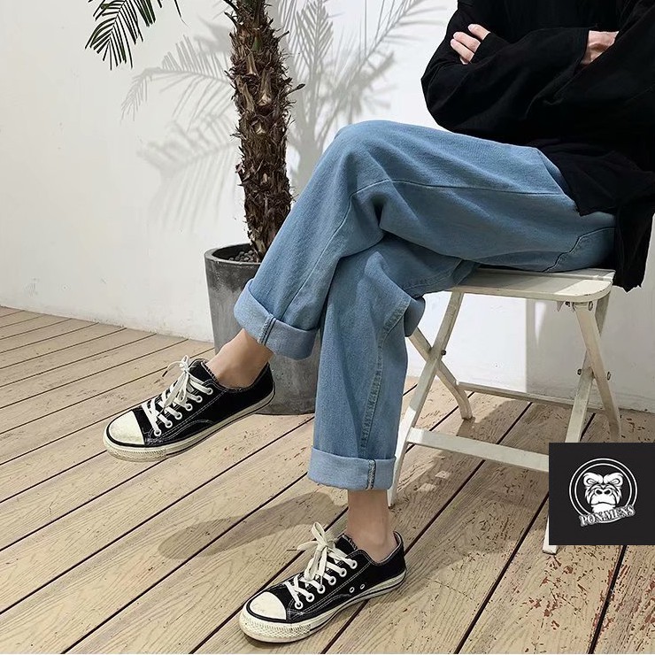 Quần jean nam nữ ống rộng ống suông trơn Pon.mens 119
