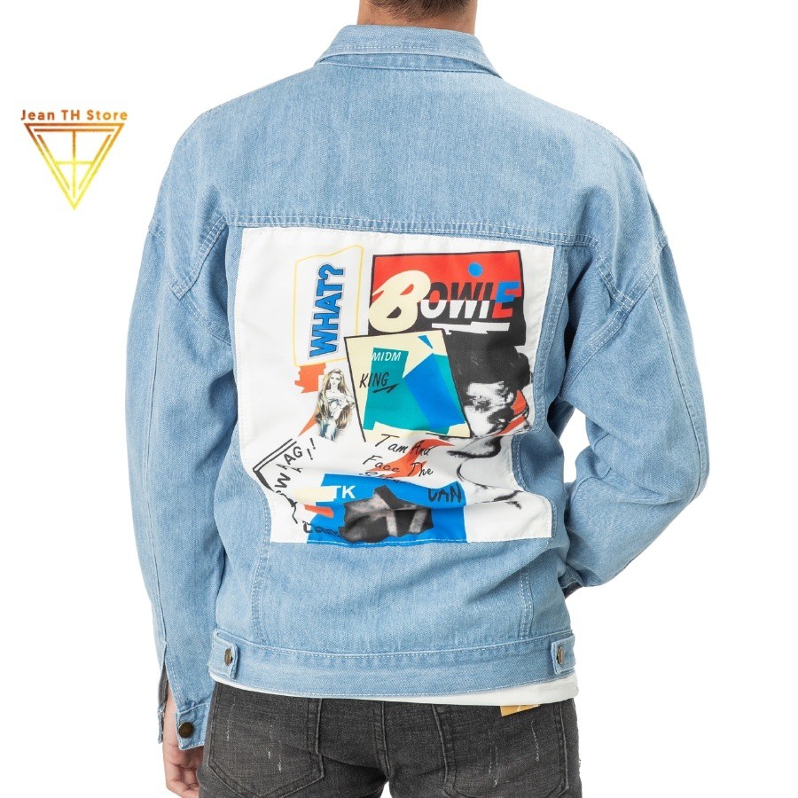 Áo khoác jean unisex nam nữ TH Store bò phối chữ Bowie cá tính chống nắng ulzzang - HÀNG MỚI VỀ