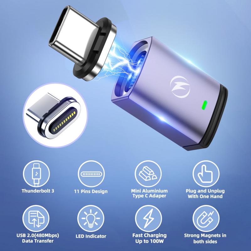 Đầu chuyển đổi HDOORLINK nam châm PD 100W USB C sang Type C 11 chấu 5A chất lượng cao tiện lợi