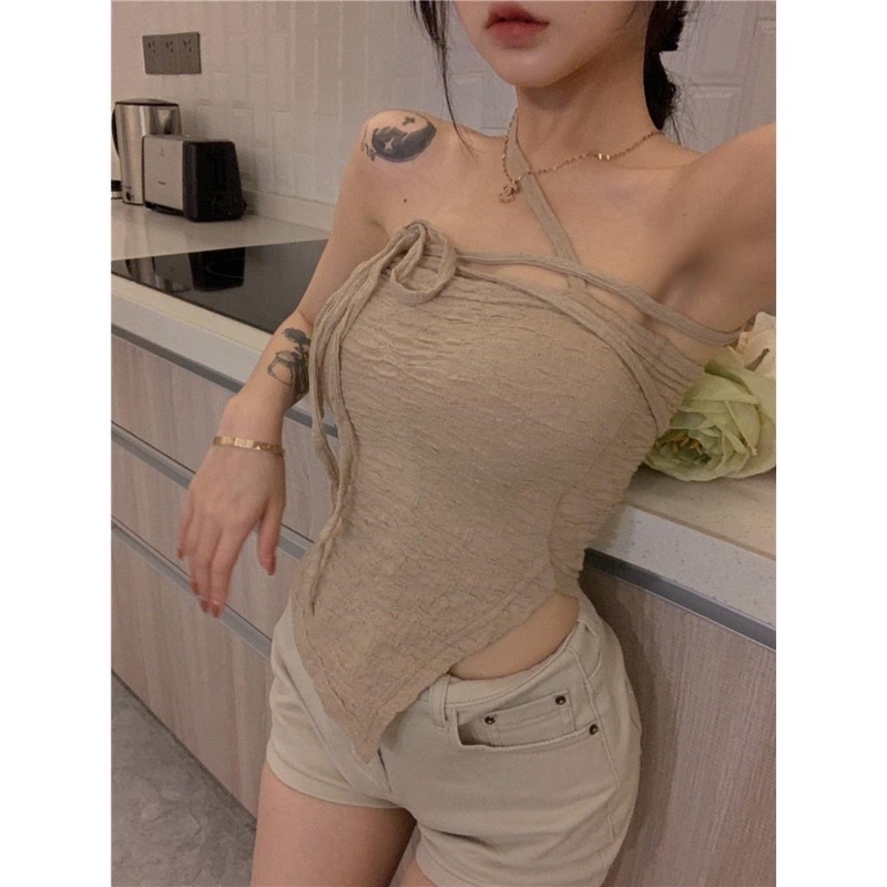 Áo cup ngực vải sần xẻ tà bên mùa hè cực lạ