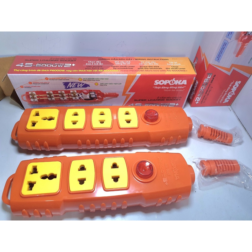 Ổ Cắm Điện Lõi Sứ Chống Cháy SOPOKA P6000W2+ công tắt Siêu Chịu Tải - Ổ Cắm SOPOKA