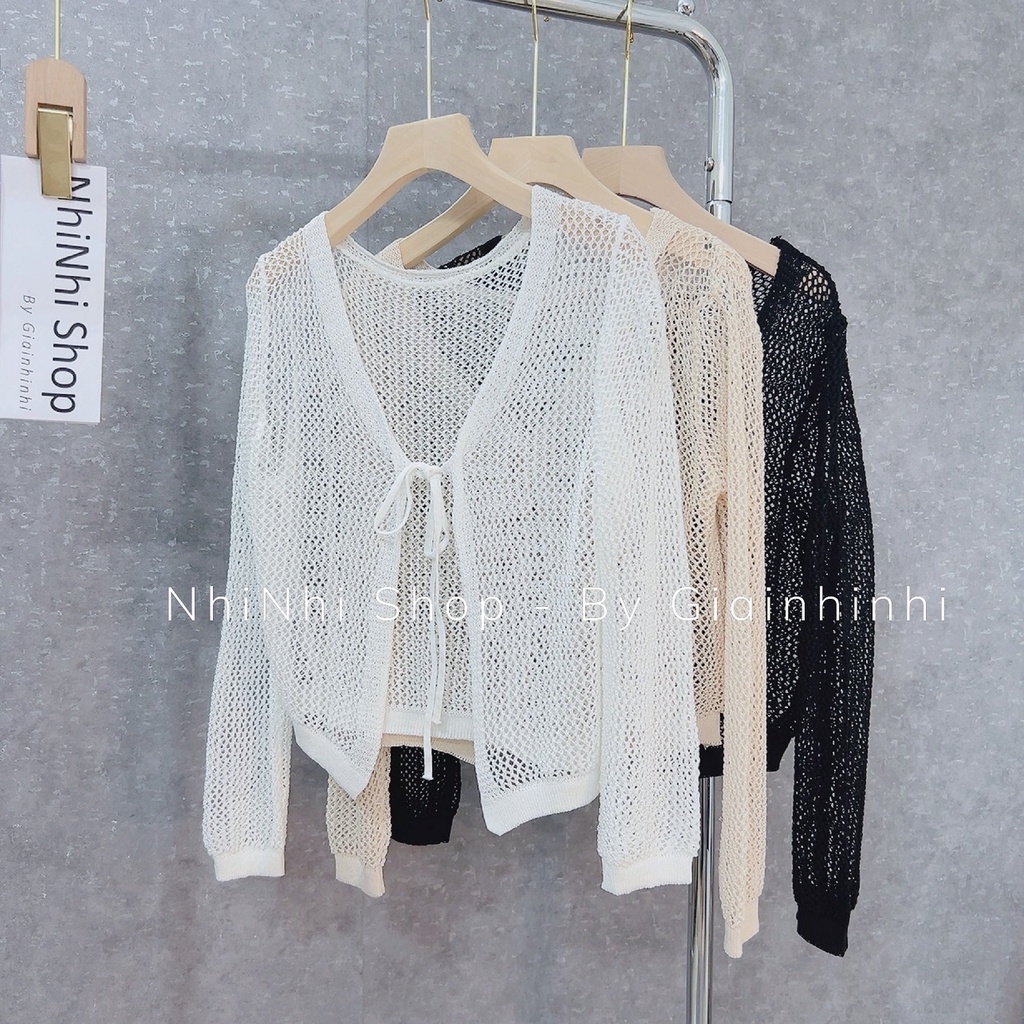 Áo khoác cadigan len lưới mỏng phong cách Hàn Quốc dáng ngắn sexxy AL7028 - NhiNhi Shop