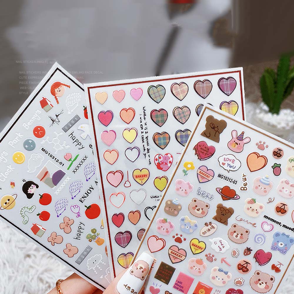 Miếng Dán Trang Trí Móng Tay Hình Gấu 3D Nhiều Màu Dễ Thương DIY