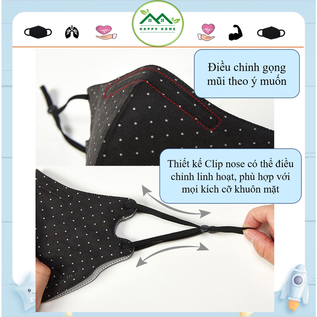 Khẩu trang vải kháng khuẩn 3 lớp chống bụi có dây rút điều chỉnh 100% cotton thông thoáng