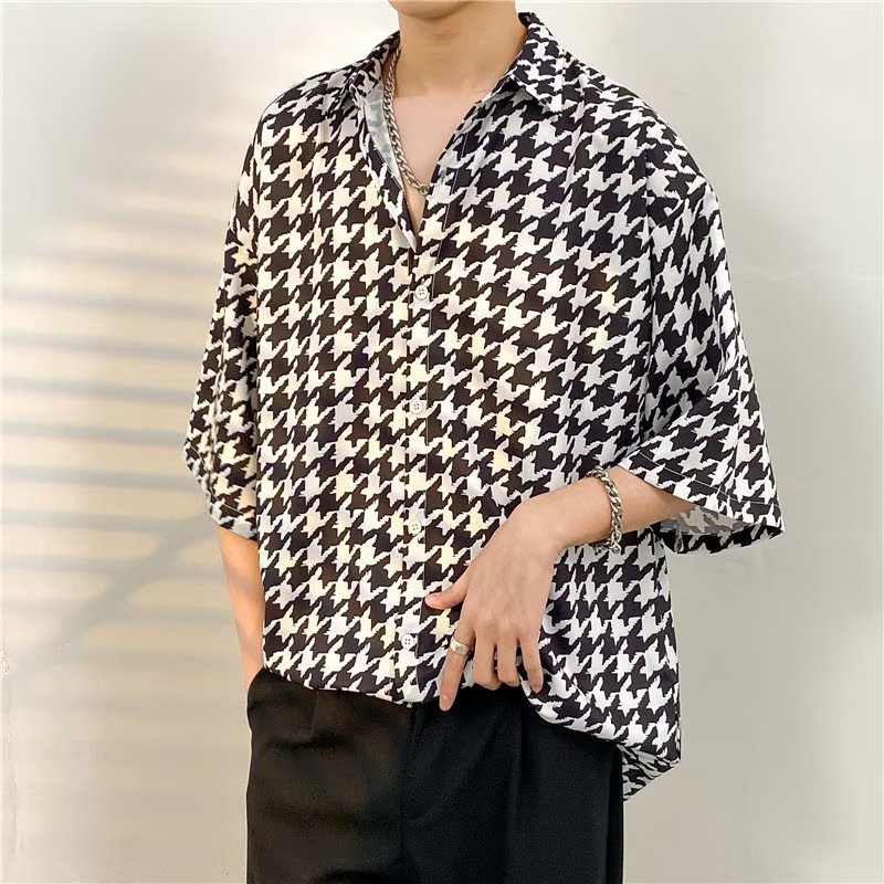 Áo Sơ Mi Tay Ngắn Dáng Rộng Sọc Ca Rô Thời Trang Trẻ Trung Cho Nam