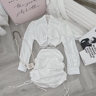 SET CROP ĐEN CỘT DÂY EO + CHÂN VÁY RÚT