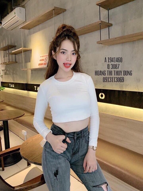 Áo Croptop Cổ Tròn Dài Fay From Ôm Tôn Dáng Màu Trơn Dễ Phối Đồ