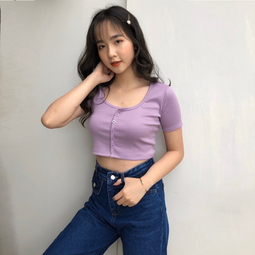 áo croptop ôm body chất liệu len tăm kiểu dáng áo croptop bó sát cực tôn dáng - áo croptop tay lỡ nhiều màu