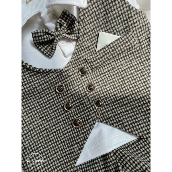 Sét vest kẻ công tử có nơ cho bé