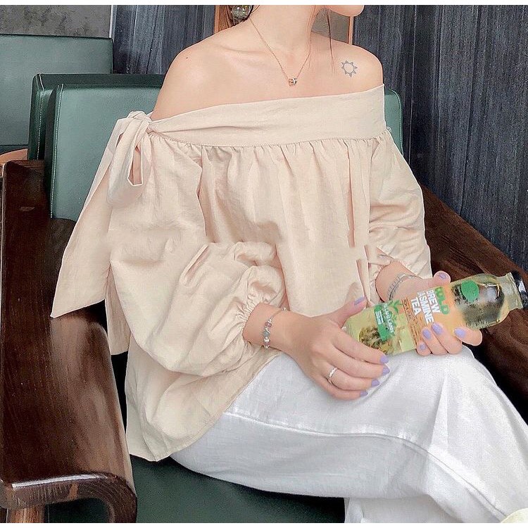 [AMANDA]Áo hở vai gợi cảm buộc nơ vai Áo kiểu nữ trễ vai nơ vai 3 màu ( đen, trắng, be)
