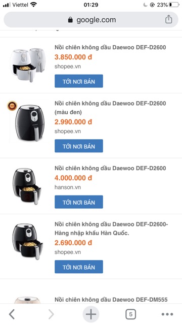 Nồi chiên không dầu Daewoo DEF- 2600 hàng order chính hãng