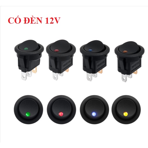 Công tắc có đèn led báo 12V tắt mở bập bênh ON-OFF 2 chế độ 3 chân