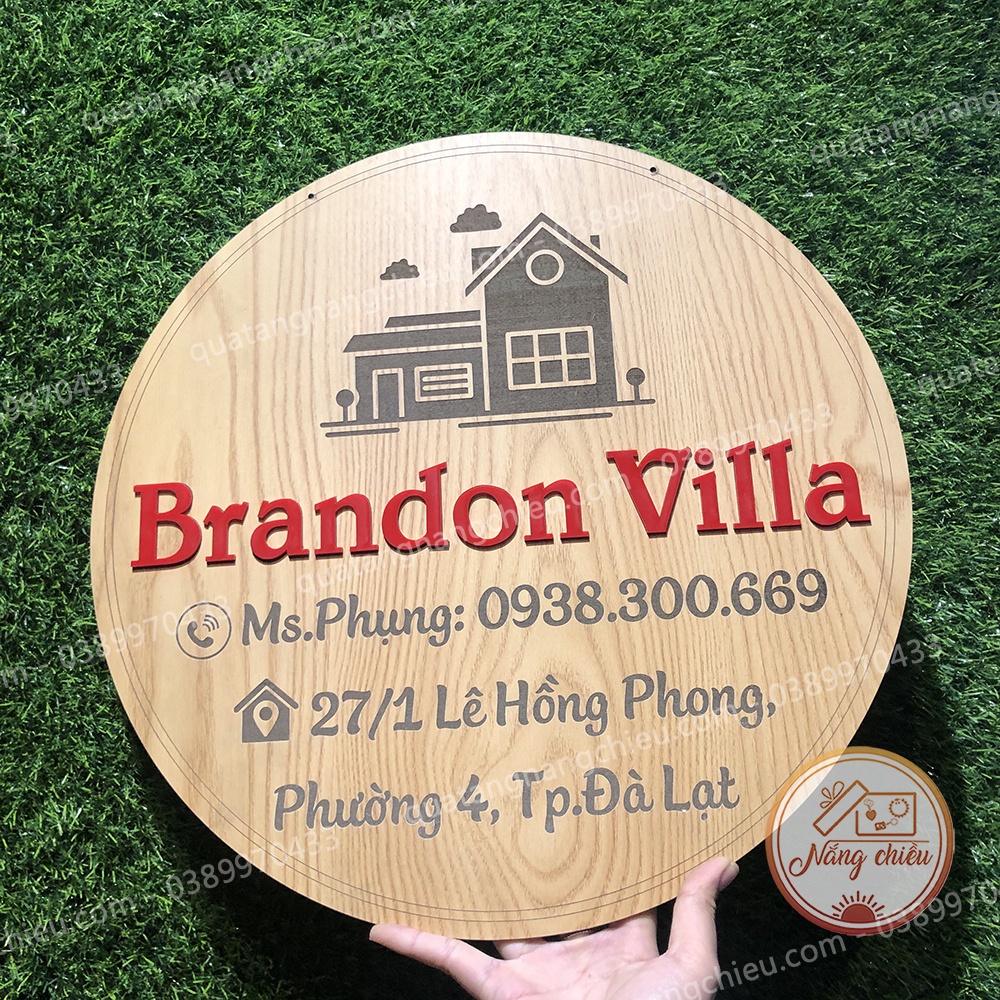 Bảng hiệu gỗ treo villa hoặc trước cửa phòng khách sạn - Thiết kế theo yêu cầu - Size 40cm