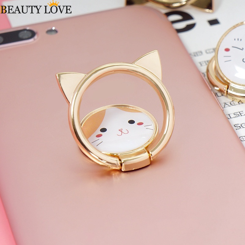 Giá Đỡ Điện Thoại Dạng Nhẫn Bằng Kim Loại Hình Mèo Hoạt Hình Xoay 360 Độ Chất Lượng Cao