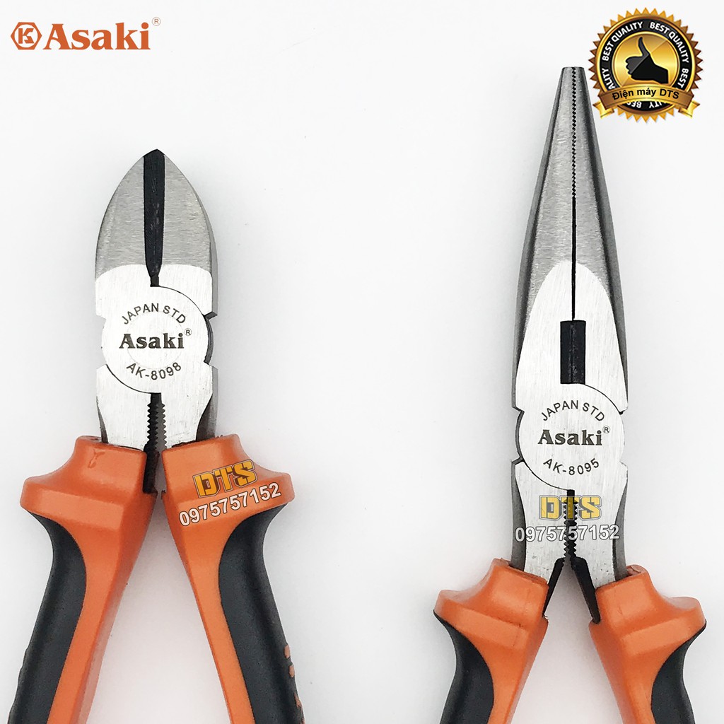 Bộ 2 kìm cắt - kìm nhọn kiểu Mỹ Asaki A+cut Tech 8 inch/ 200mm, thép High Carbon độ cứng cao