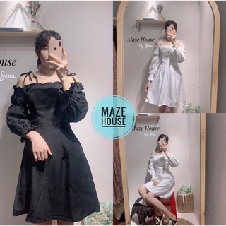 Váy bánh bèo trễ vai 💖 Hot Trend 💖 Đầm bánh bèo trễ vai 2 màu Đen, Trắng chất liệu kate mềm Korean Style Maze House