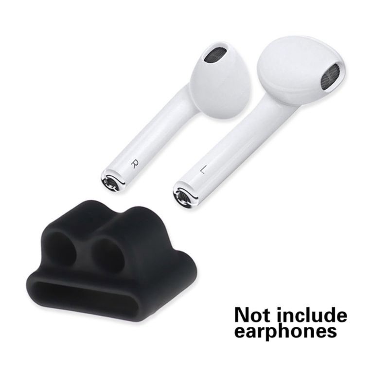 For Apple Airpods Accessories Silicone Cover Case+Anti Lost Strap Holder+Carabiner 4 In 1(Black)