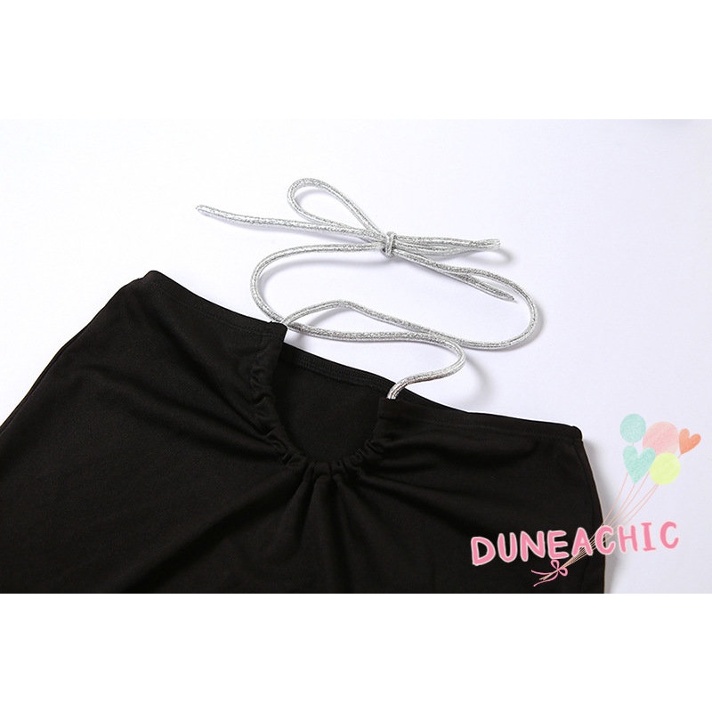 DUNEA Set Áo Tank Top Trễ Vai Phối Chân Váy Cột Dây Thời Trang Trẻ Trung Cho Nữ