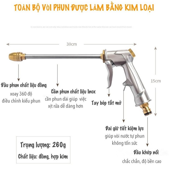 Vòi tưới cây rửa xe đa năng , vòi xịt nước làm bằng chất liệu KIM LOẠI có 3 KIỂU PHUN - RC231