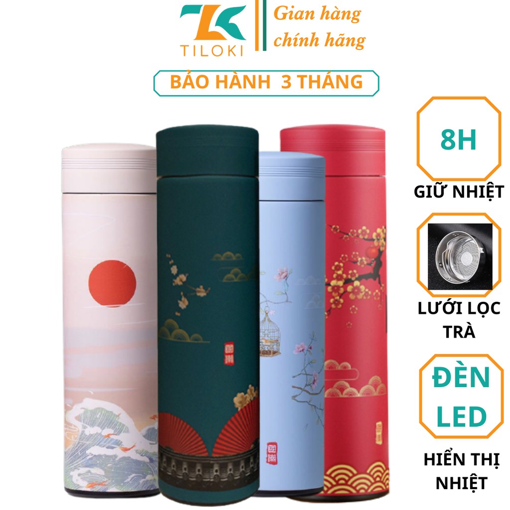 Bình giữ nhiệt 4 hiển thị nhiệt độ lớp hoa văn cung đình lõi inox 304 TiLoKi TGN 05 dung tích 500ml