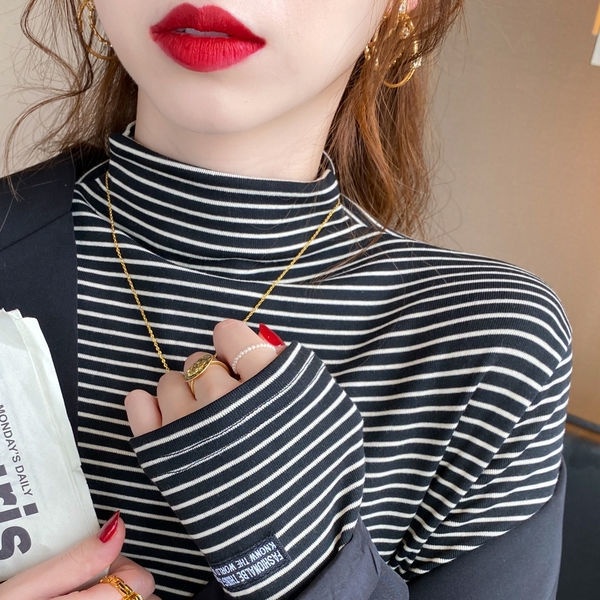 Áo thun nữ tay dài họa tiết sọc thời trang thu đông