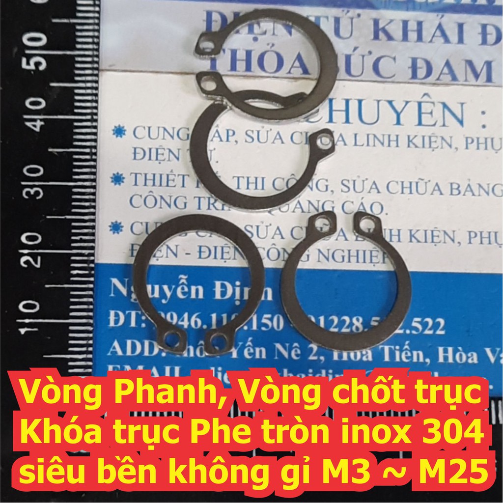 Vòng Phanh, Vòng chốt trục Khóa trục Phe tròn inox 304 siêu bền không gỉ M3 ~ M25 kde7188