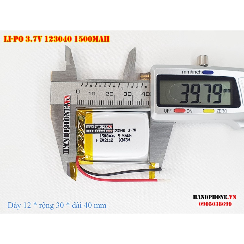 Pin sạc Li-Po 3.7V 1500mAh 123040  cho Loa Bluetooth, Camera Hành Trình, Khoá Vân Tay, Chuột Máy Tính