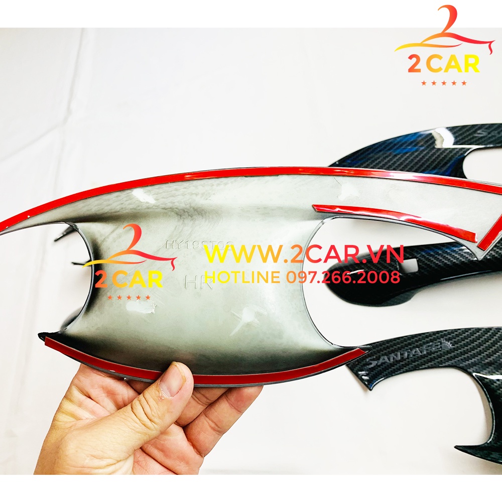 Ốp tay nắm, hõm cửa Huyndai Santafe 2019-2021 chất liệu nhựa Vân Carbon cao cấp