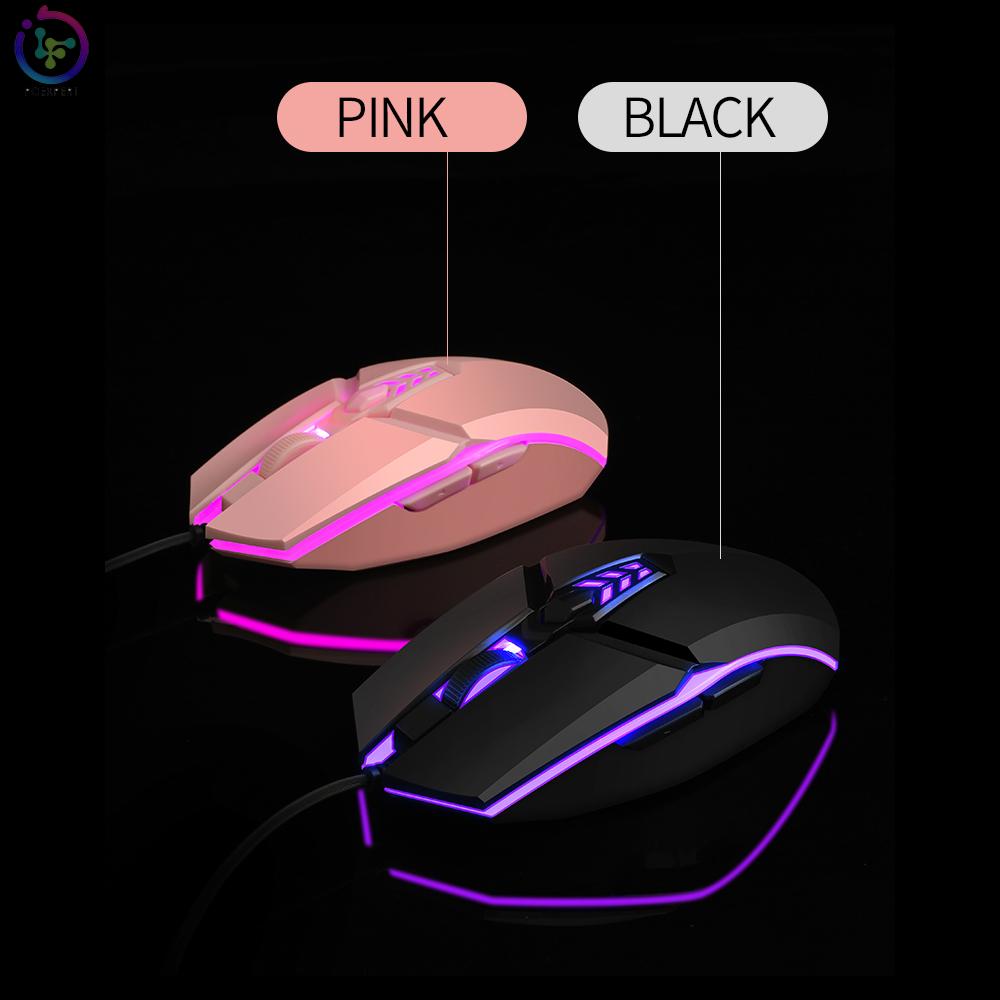 JM-518 6D Wired Gaming Mouse E-sports Gaming Mouse Ergonomic Mice with 4 Adjustable DPI 4-color Breathing Light Plug&Play Pink