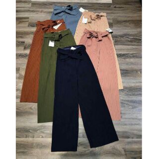 Combo 2 quần dập li ống rộng thắt nơ (màu nâu bò)