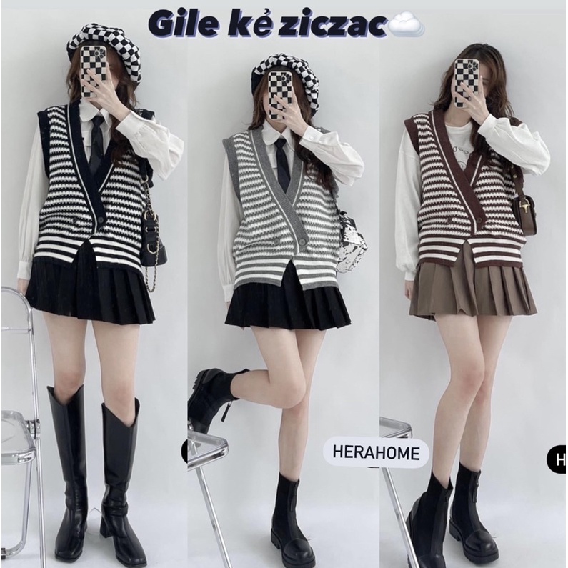 Áo Gile Len Kẻ Ziczac Ullzang☁️