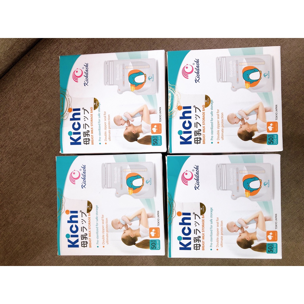Túi trữ sữa Kichilachi 250ml/120ml có  khóa Ziper, Có vòi rót (Hộp 50 Túi)
